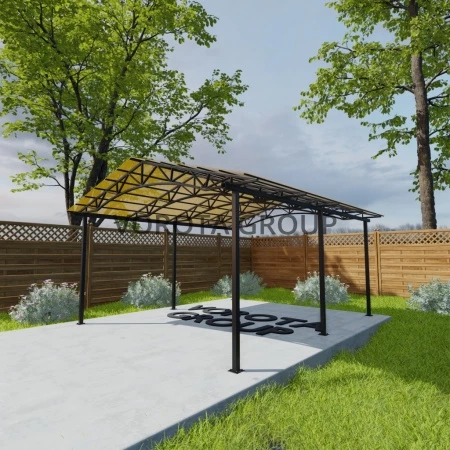 Двухскатный навес с арочным основанием янтарного цвета, сотовый поликарбонат 6500*16000